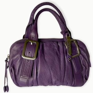 COLE HAAN - Leather satchel in eggplant & nickel detailing